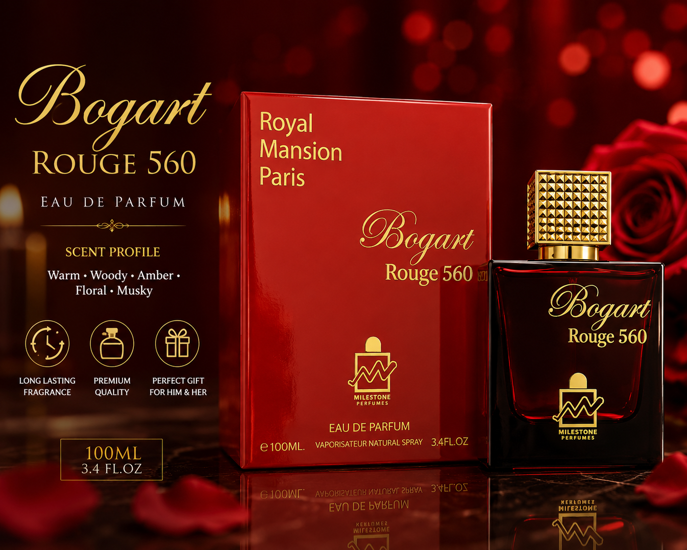Bogart Rouge 560 by Milestone Perfumes Eau de Parfum – 100ml / 3.4 oz – Unisex